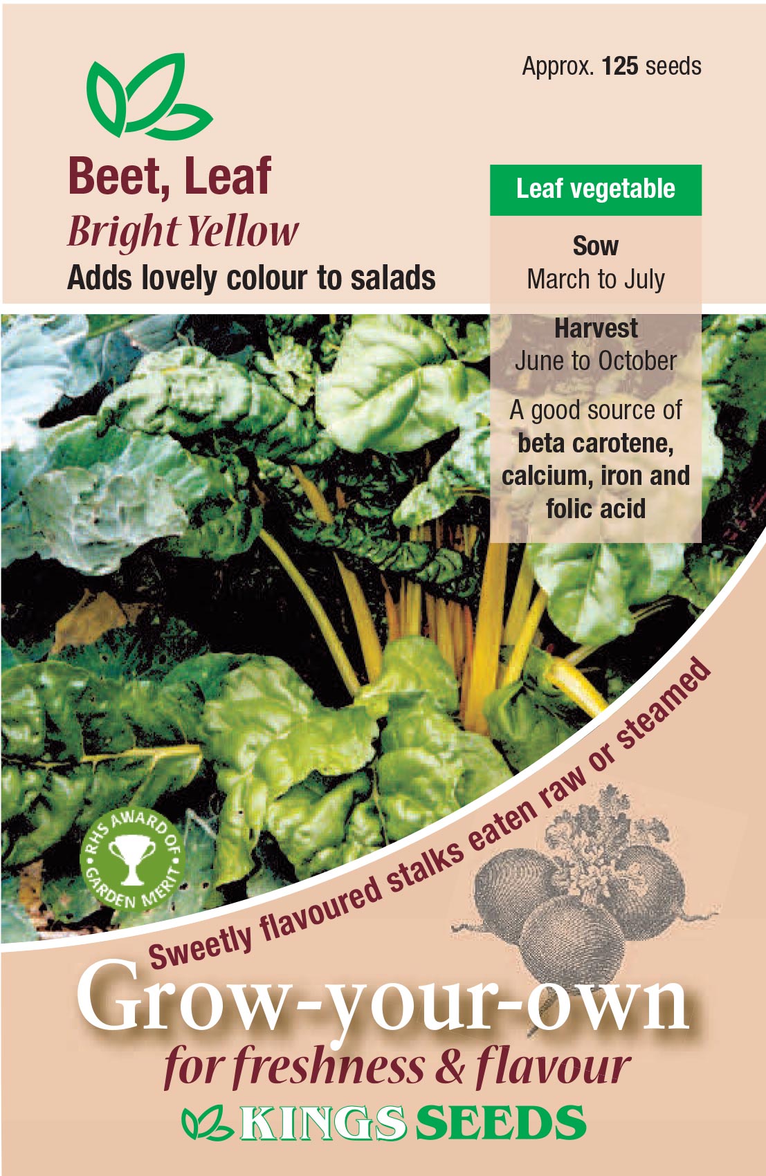 Kings Seeds Leaf Beet Bright Yellow RHS AGM 125 Seeds