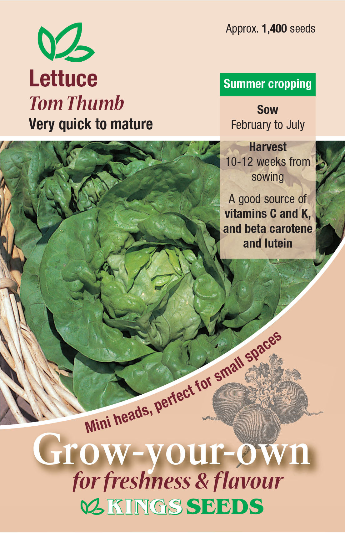 Kings Seeds Lettuce Tom Thumb 1400 Seeds