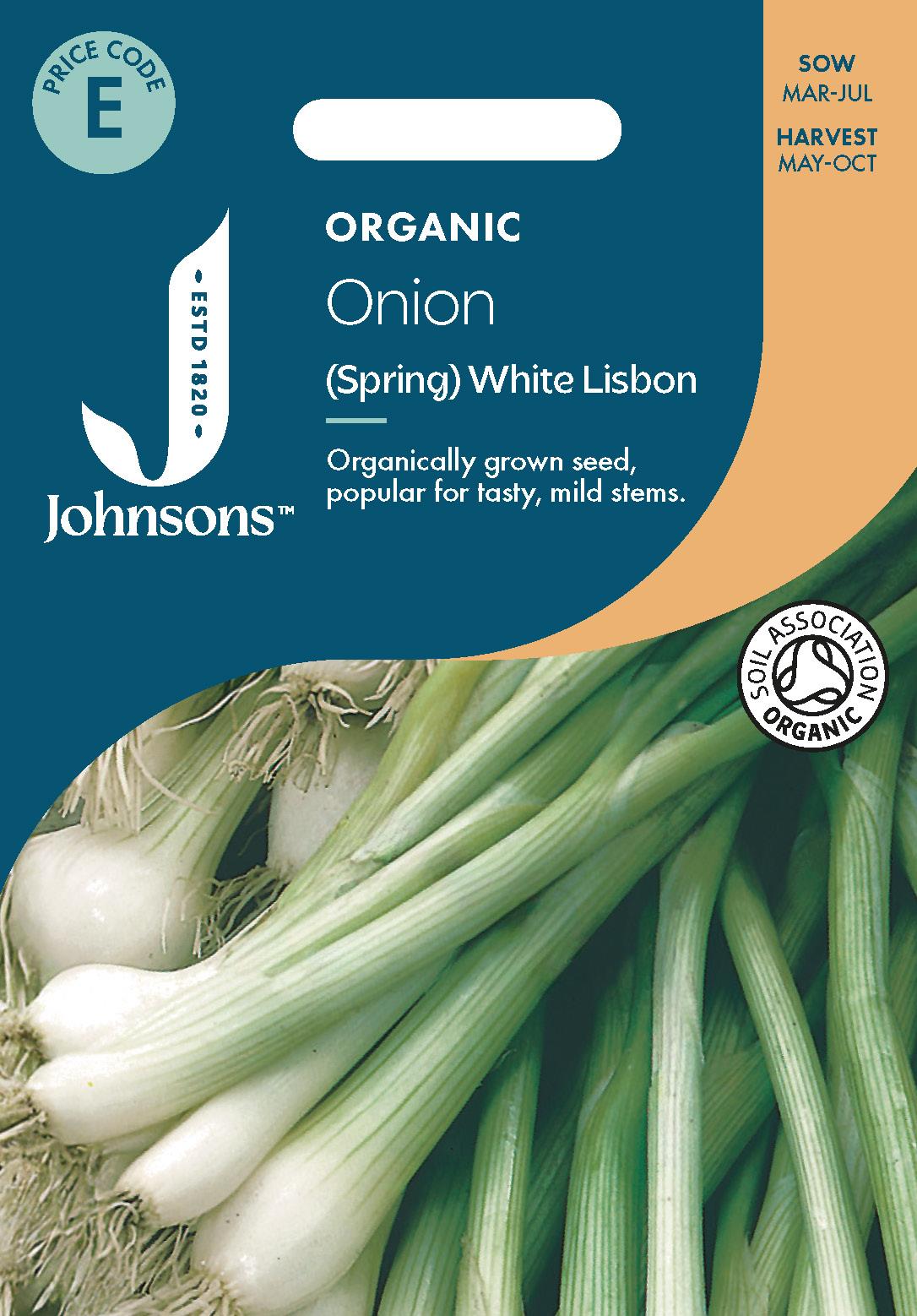 Johnsons - Organic Vegetable - Onion (spring) White Lisbon - 500 Seeds