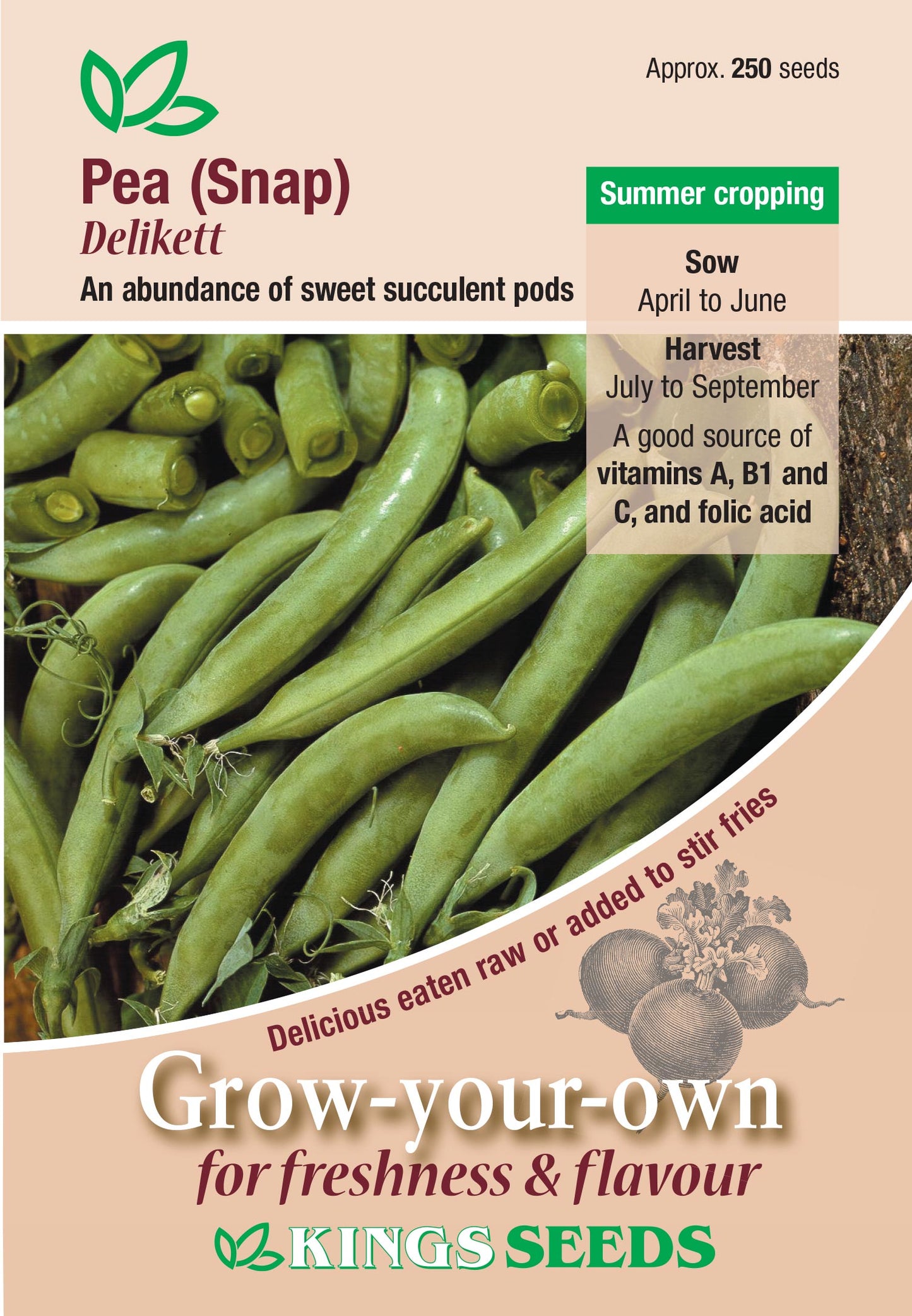 Kings Seeds Pea (Snap) Delikett 250 Seeds