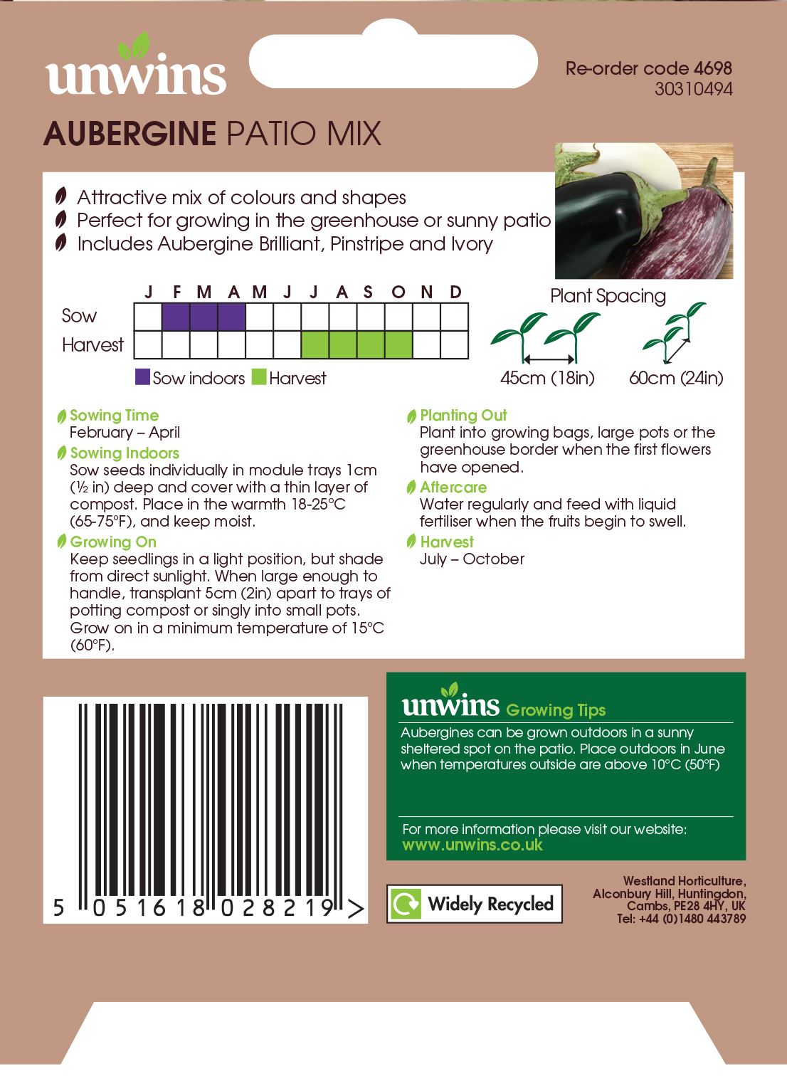 Unwins Aubergine Patio Mix 10 Seeds