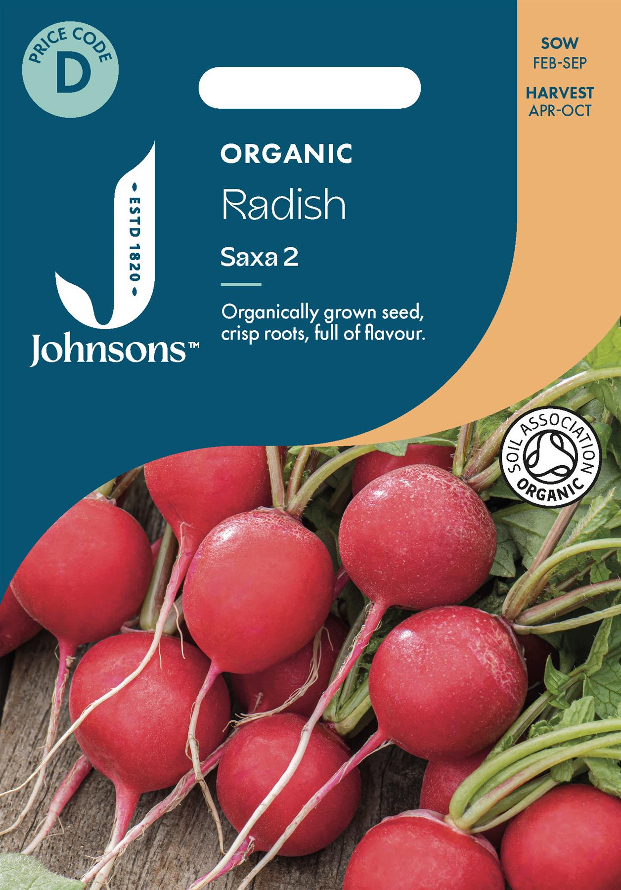 Johnsons - Organic Vegetable - Radish Saxa 2 - 500 Seeds