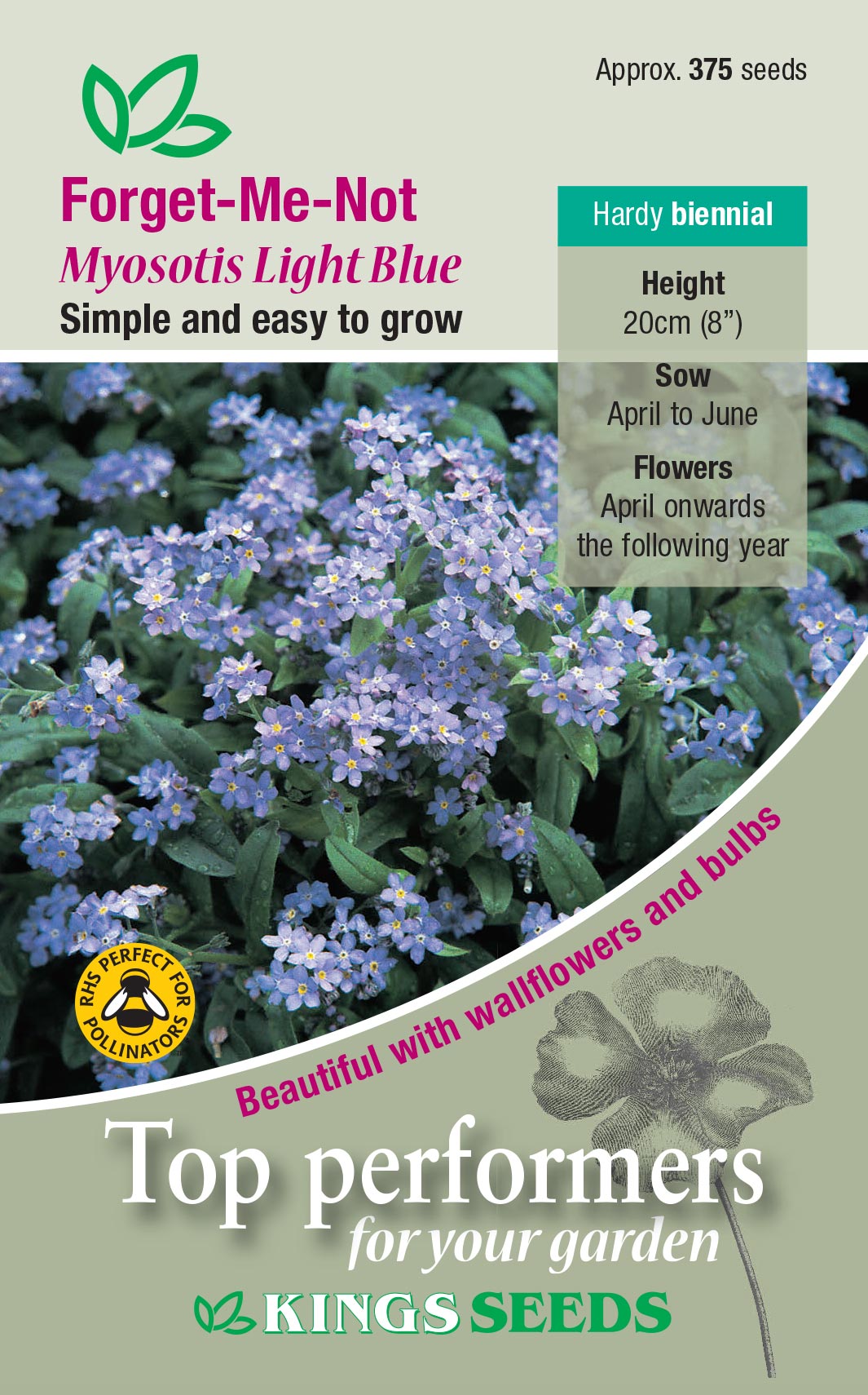 Kings Seeds Forget Me Not Myosotis Light Blue Seeds