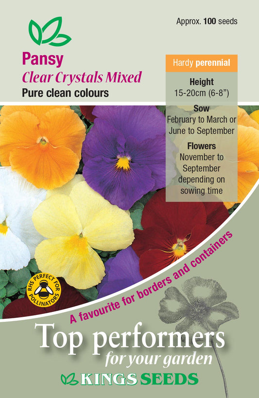 Kings Seeds Pansy Crystal Clear Mixed 100 Seeds