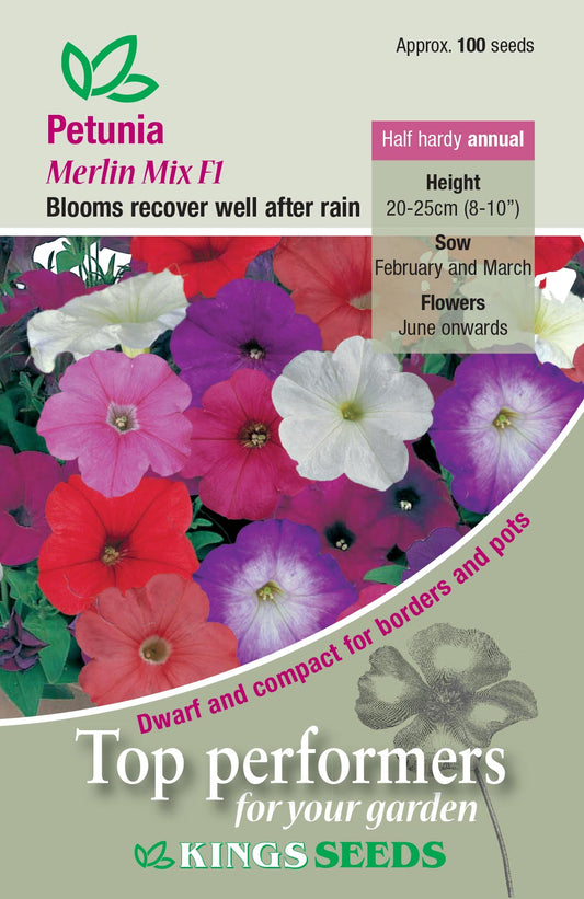 Kings Seeds Petunia Merlin Mix F1 Hybrid 100 Seeds