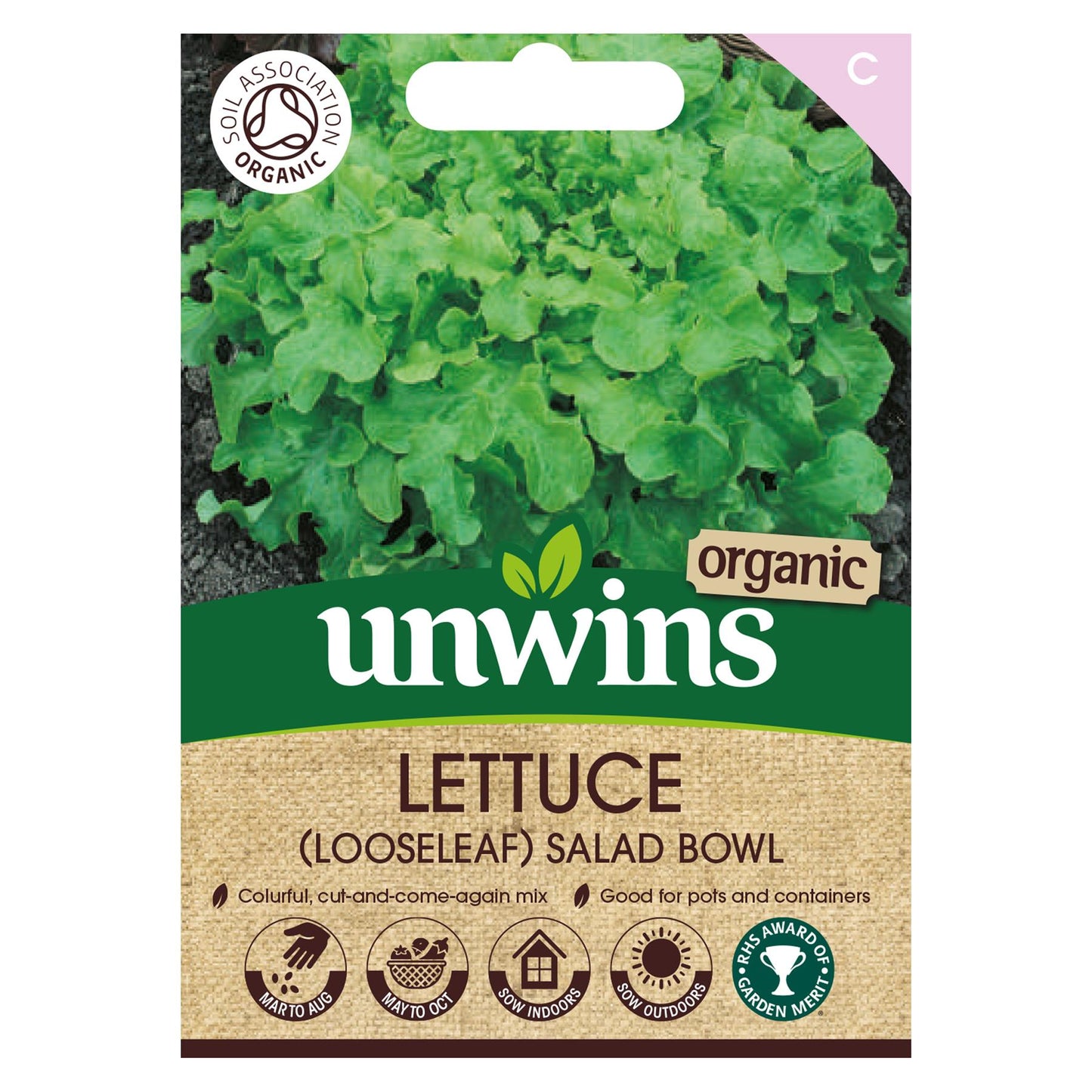 Unwins Herb Organic Lettuce Salad Bowl Looseleaf - 1500 Seeds