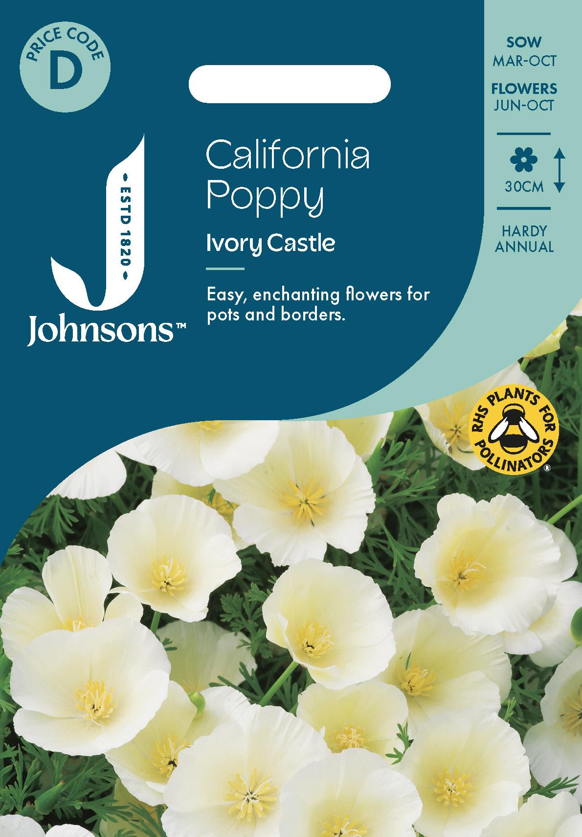Johnsons - California Poppy Ivory Castle - 300 Seeds