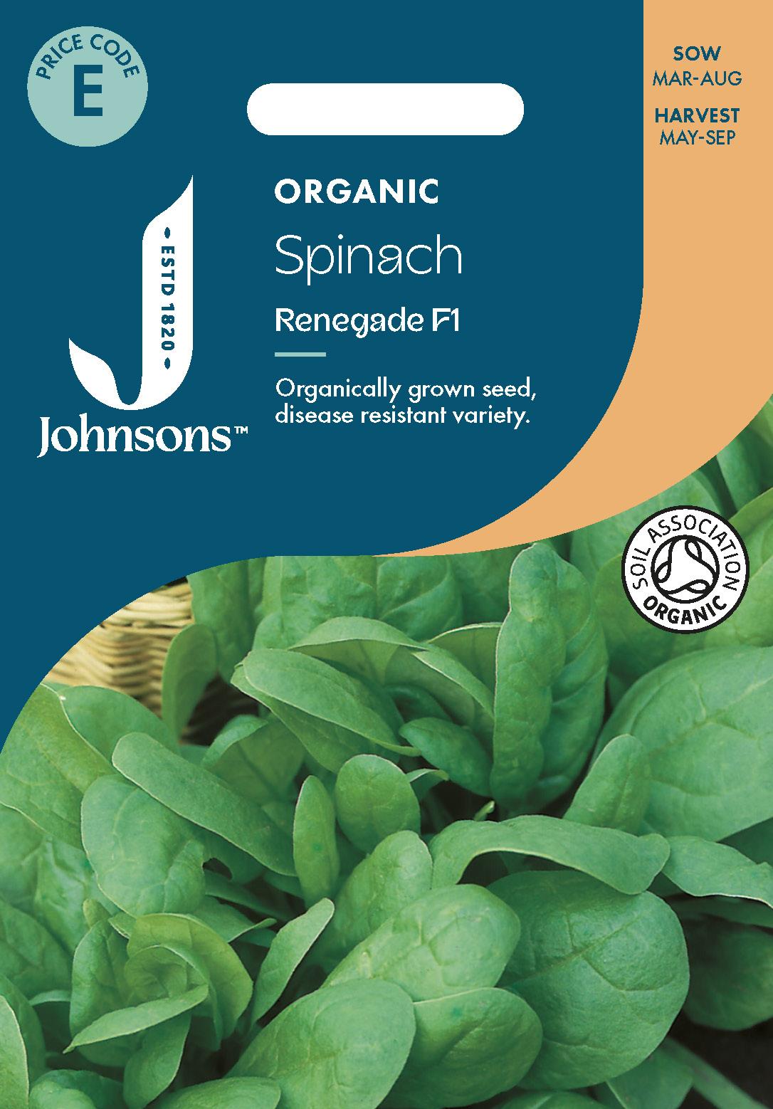 Johnsons - Organic Vegetable - Spinach Renegade F1 - 250 Seeds