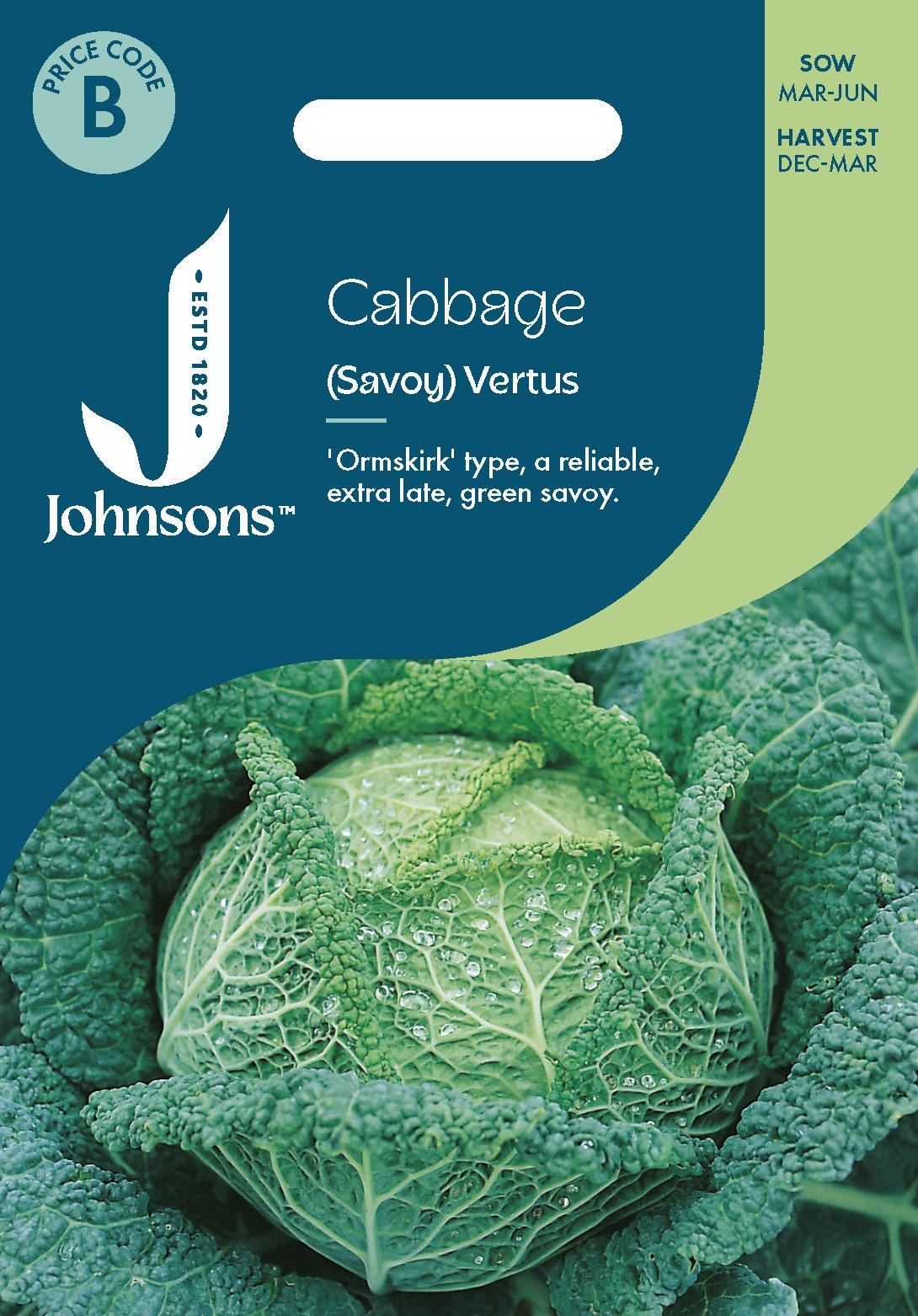 Johnsons - Cabbage (savoy) Vertus - 300 Seeds