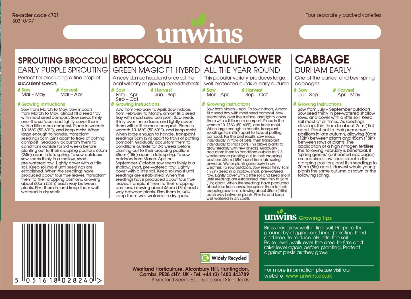 Unwins Brassica Collection Pack Seeds