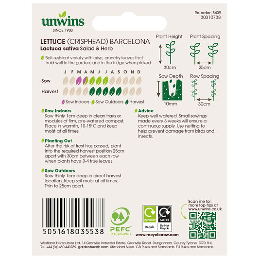 Unwins Crisphead Lettuce Barcelona 250 Seeds – Large Iceberg