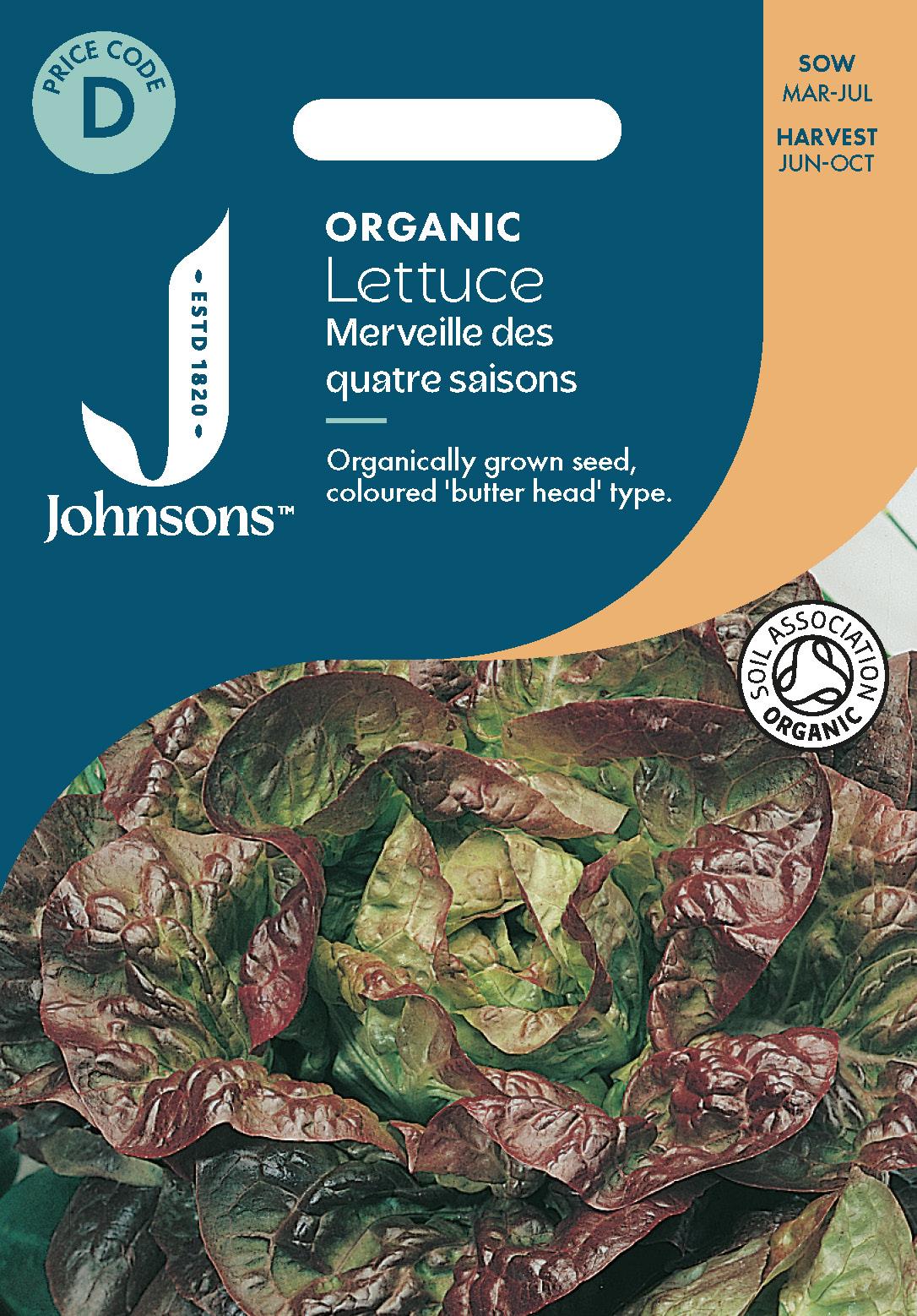Johnsons - Organic Vegetable - Lettuce Merveille Des Quatre Saisons - 1000 Seeds
