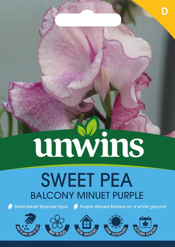 Unwins Flower Sweet Pea Balcony Minuet Purple - 21 Seeds
