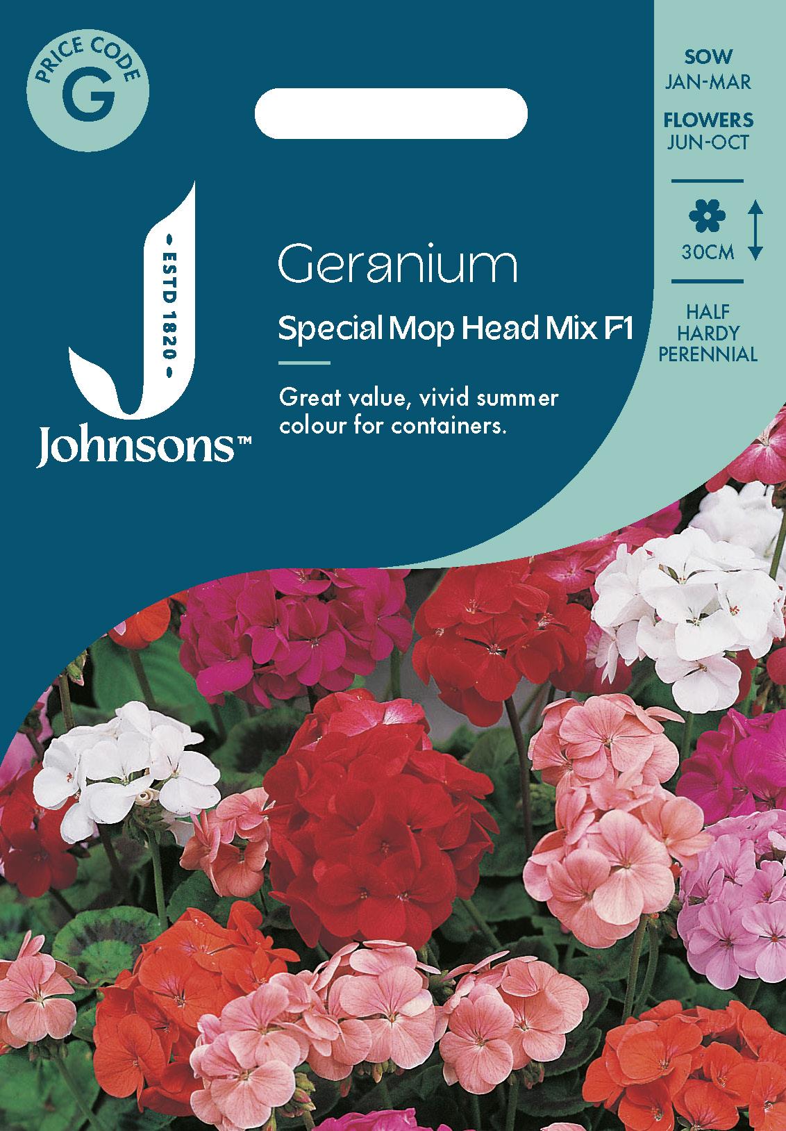 Johnsons - Geranium Special Mop Head Mix F1 - 10 Seeds