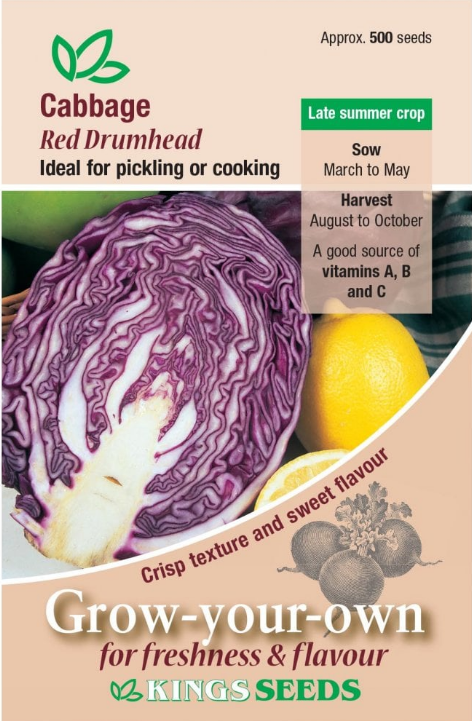 Kings Seeds Cabbage Red Drumhead 500 Seeds