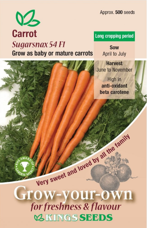Kings Seeds Carrot Sugarsnax 54 F1 Hybrid - 500 Seeds