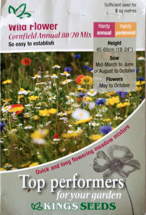 Kings Seeds Wild Flower Mix Cornfield Annuals 80/20 (Contains Grass) 25g Seed
