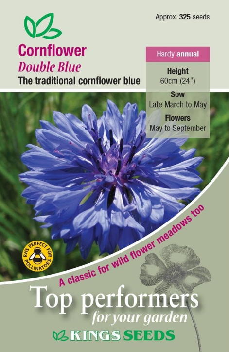 Kings Seeds Cornflower Double Blue 325 Seeds