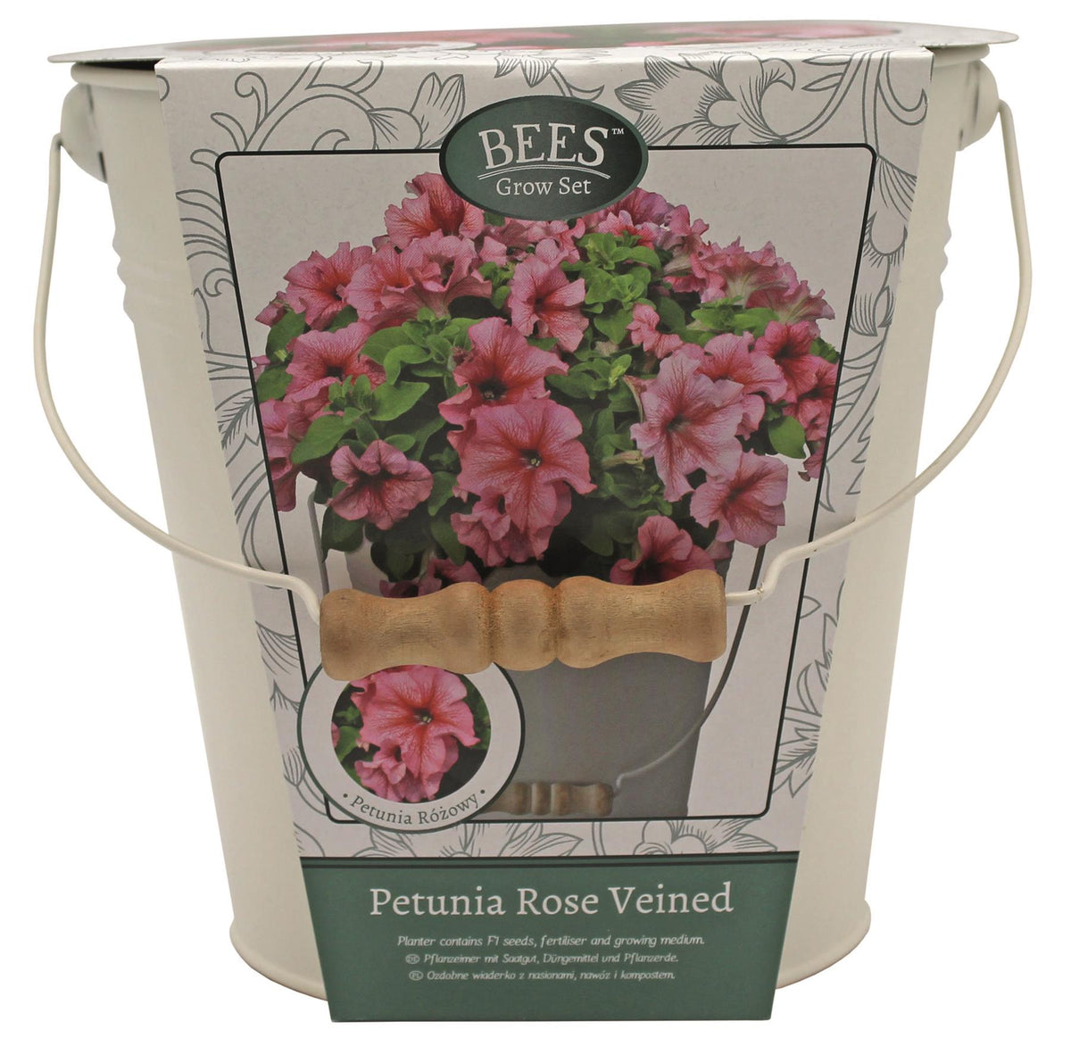 Bees Grow Set - Petunia Rose Veined Metal Planter