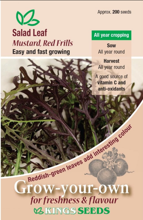 Kings Seeds Salad Leaf Mustard Red Frills 200 Seeds