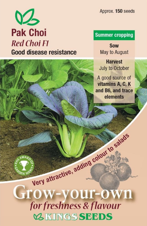 Kings Seeds Pak Choi Red Choi F1 RHS AGM - 150 Seeds