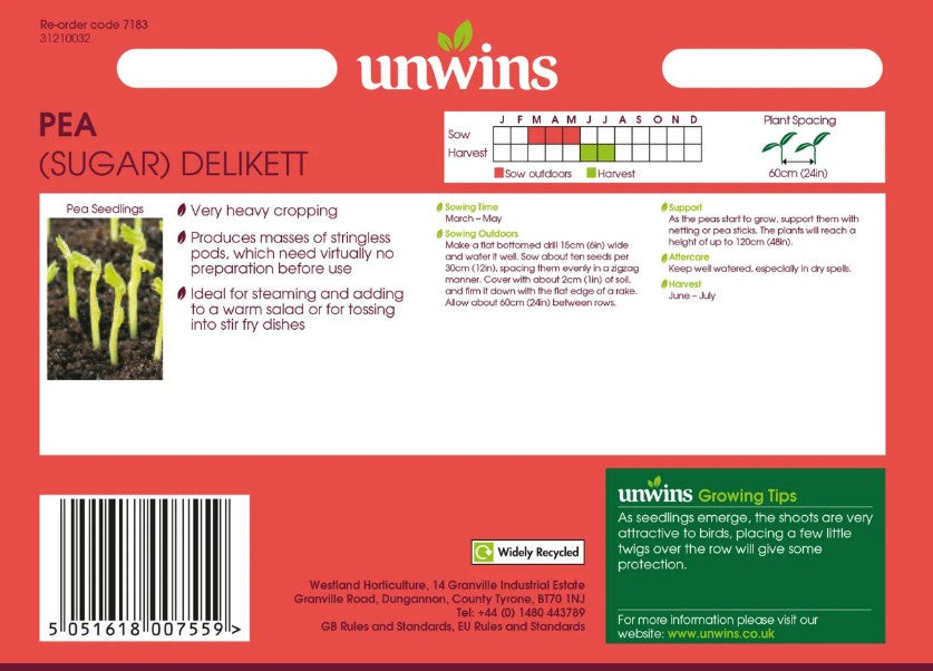 Unwins Vegetable Pea Sugar Delikett Seeds