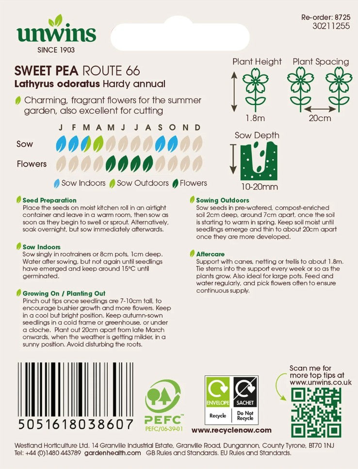 Unwins Flower Sweet Pea Route 66 - 11 Seeds