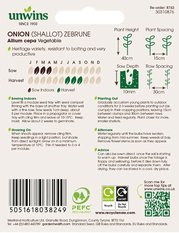 Unwins Vegetable Shallot Zebrune - 75 Seeds