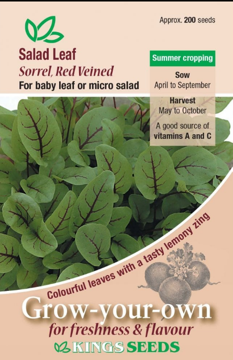 Kings Seeds Salad Leaf Sorrel Red Veined - 200 Seeds