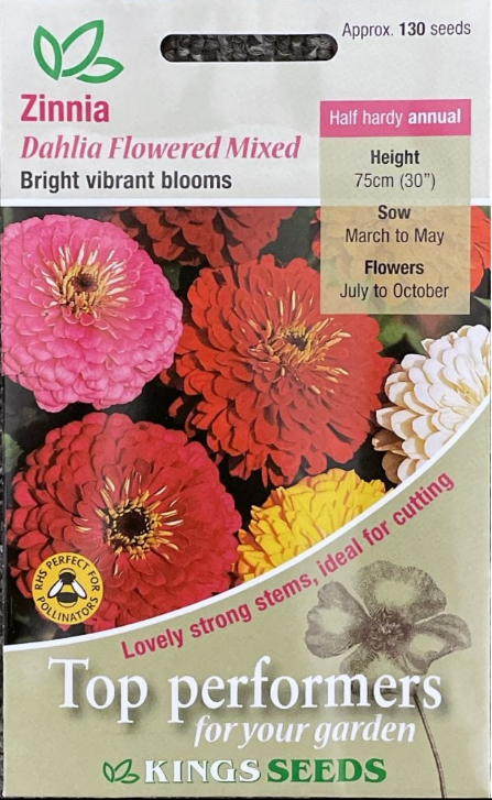 Kings Seeds Zinnia Dahlia Flowered Mixed 130 Seeds