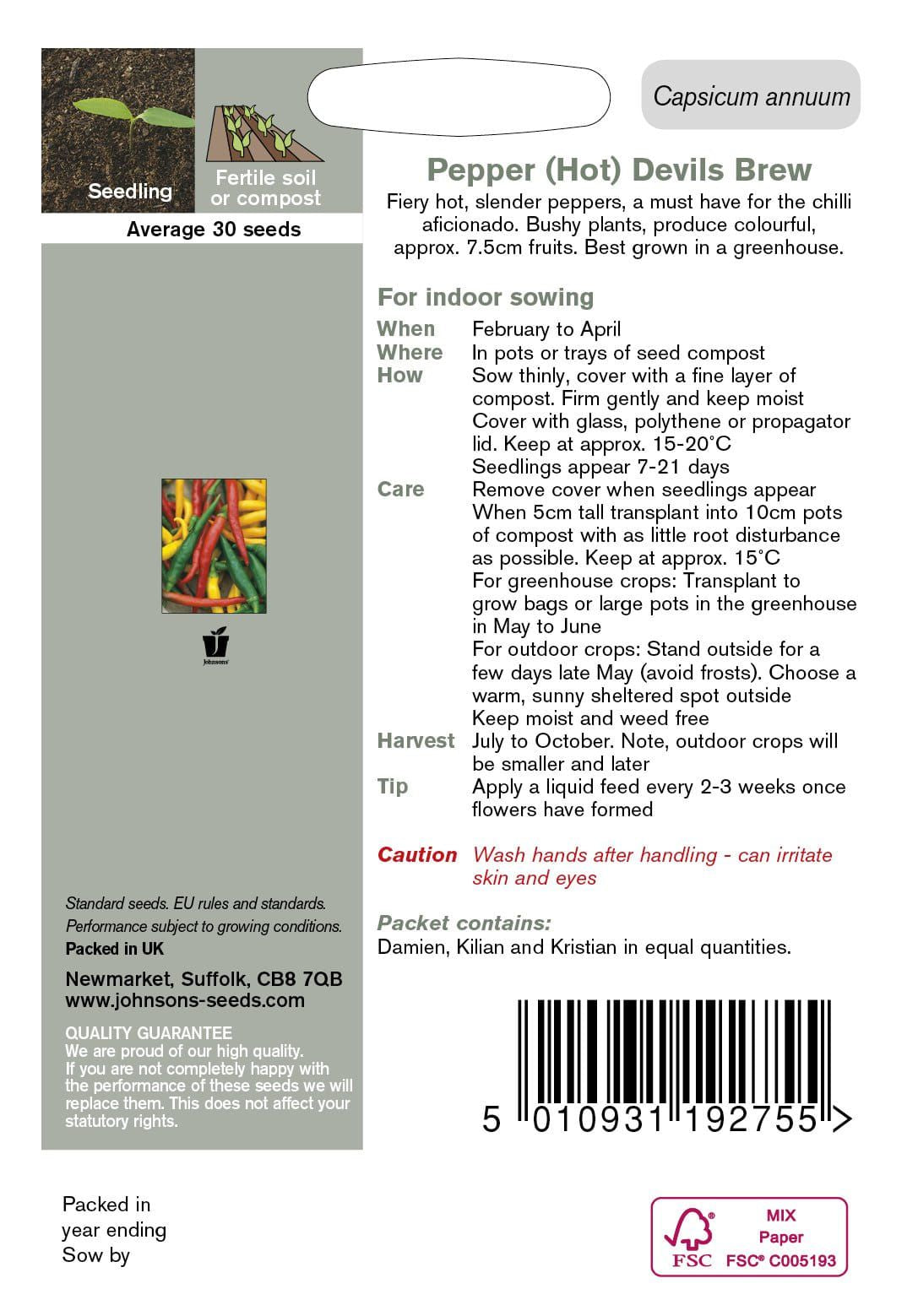 Johnsons Seeds Pepper (Hot) Devil'S Brew 30 Seeds