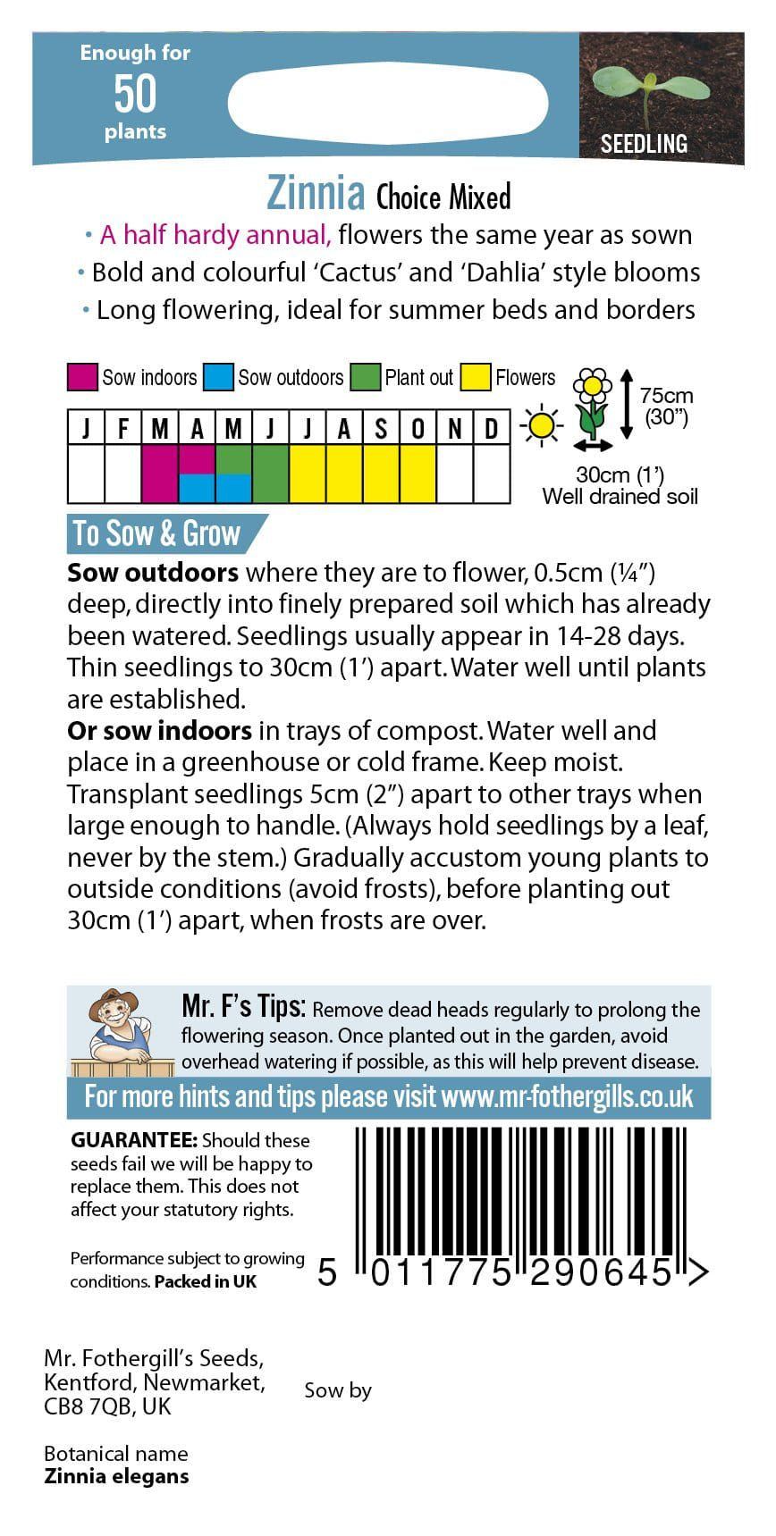 Mr Fothergills Zinnia Choice Mixed 50 Seeds