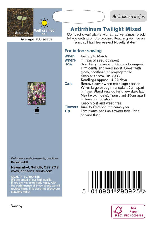 Johnsons Seeds Antirrhinum Twilight Mix 750 Seeds