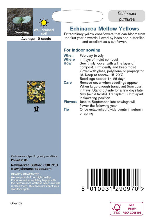 Johnsons Seeds Echinacea Mellow Yellows 10 Seeds