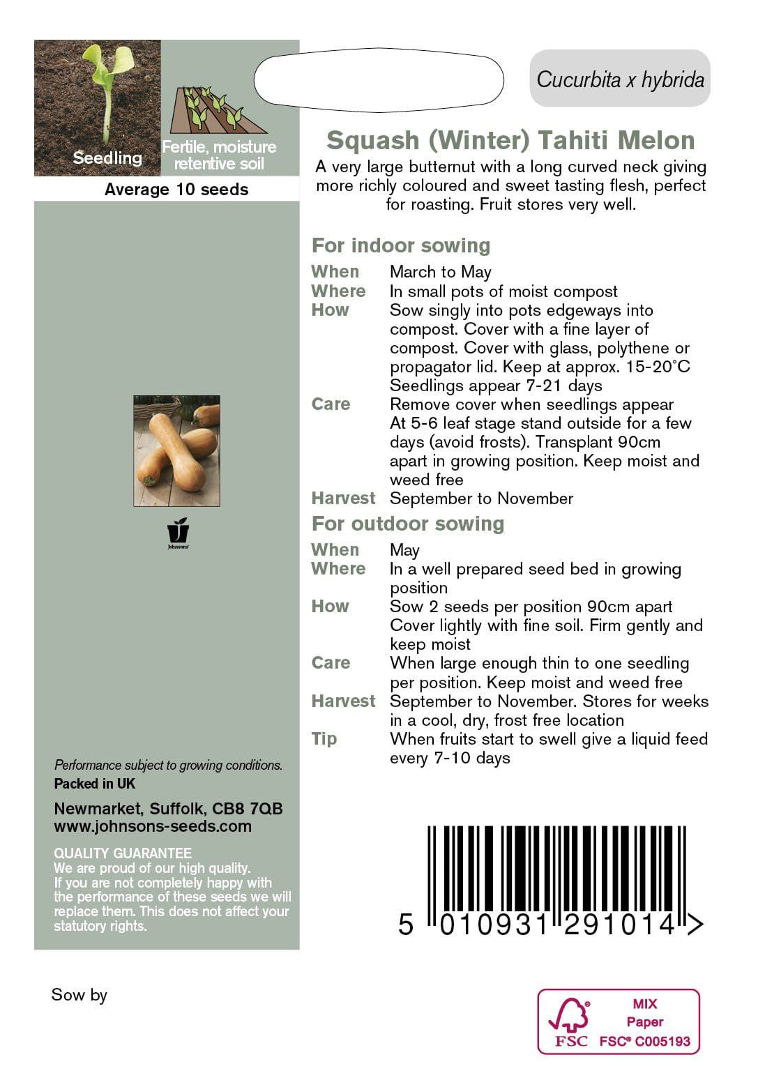 Johnsons Seeds Squash (Winter) Tahiti Melon 10 Seeds