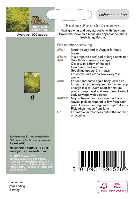 Johnsons Seeds Endive Fine De Louviers 1000 Seeds