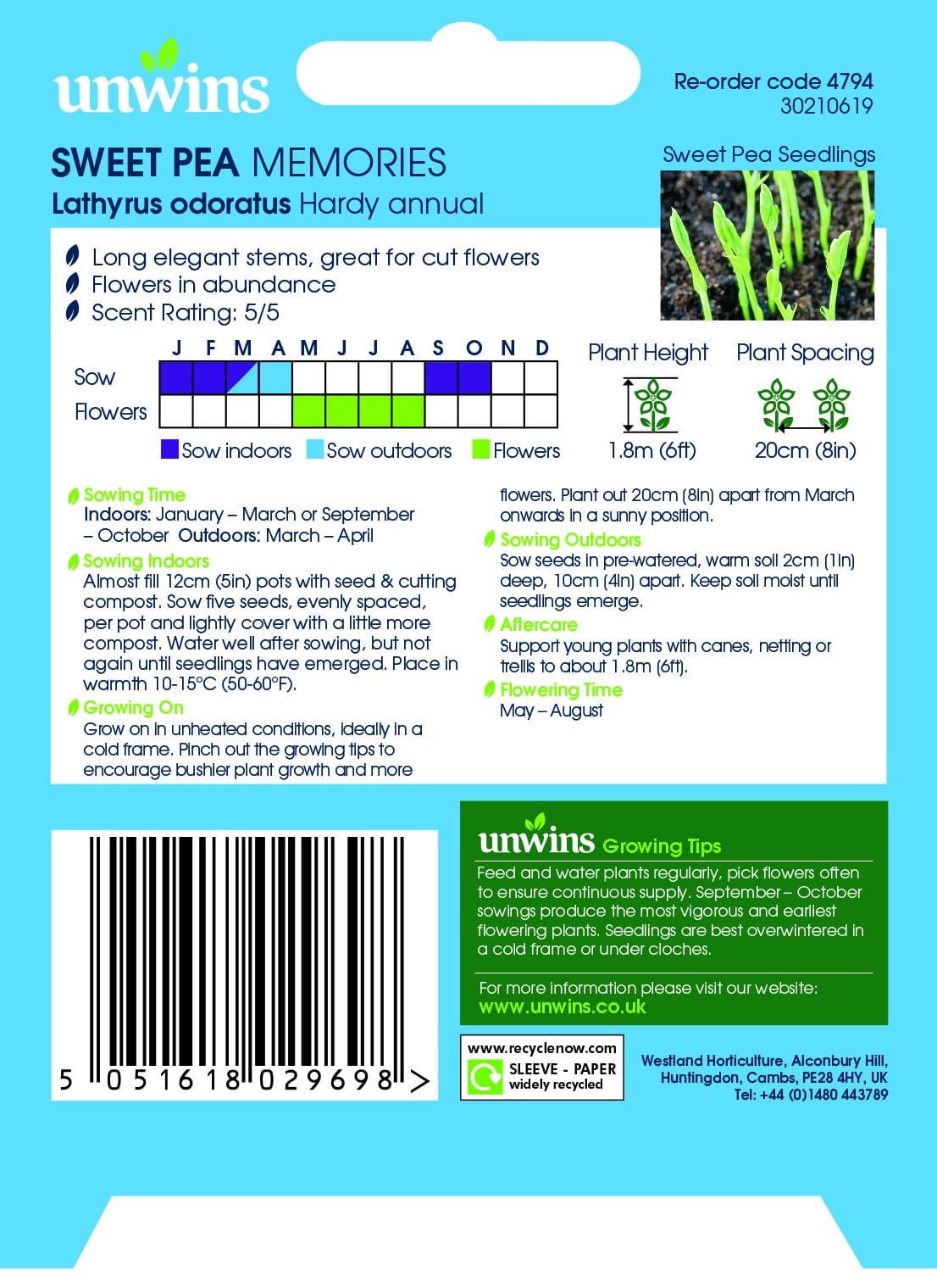 Unwins Sweet Pea Memories 20 Seeds
