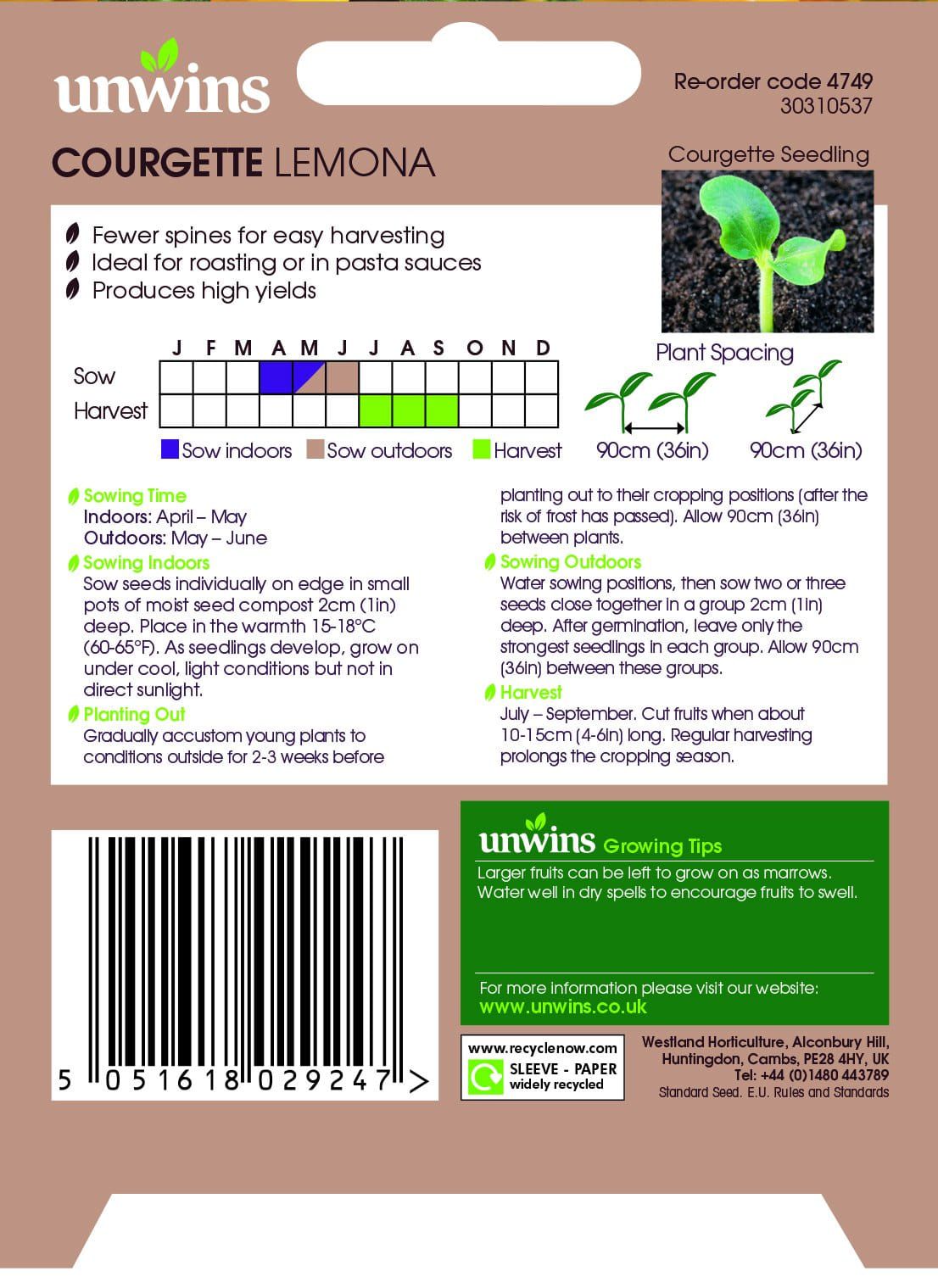 Unwins Courgette Lemona 10 Seeds