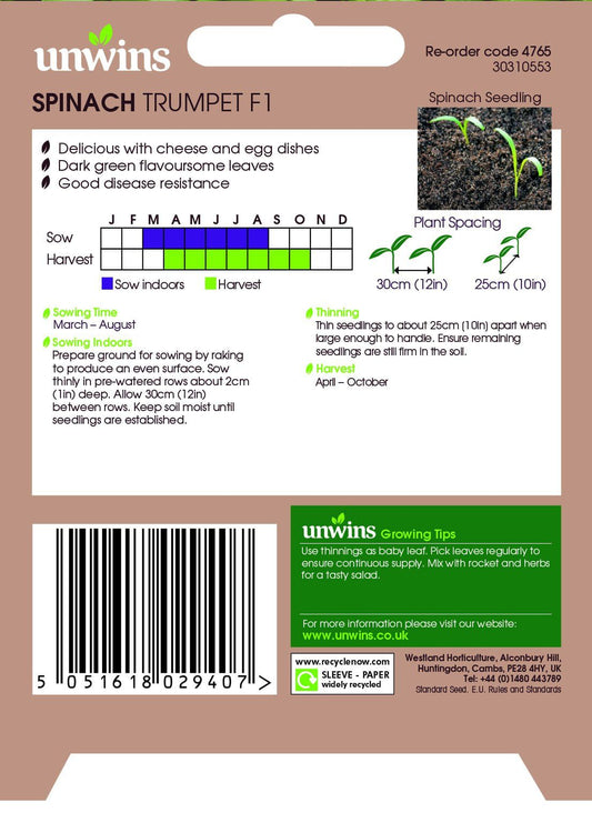 Unwins Spinach Trumpet 600 Seeds