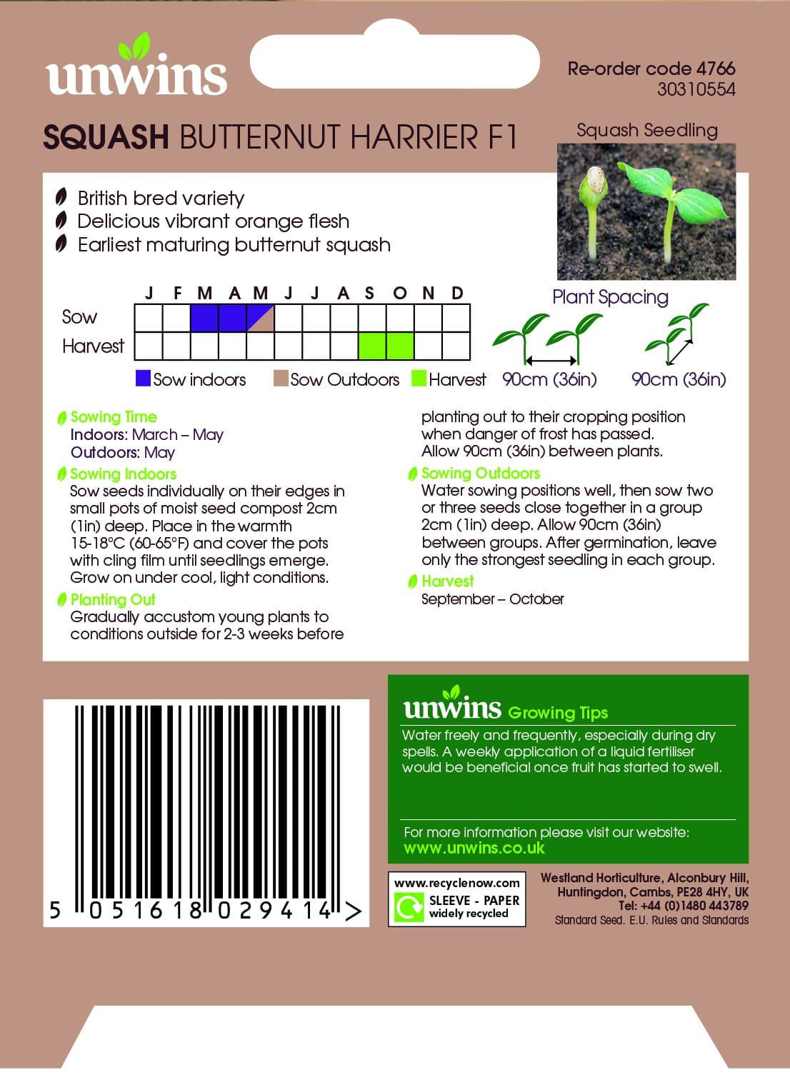Unwins Squash Butternut Harrier F1 - 10 Seeds