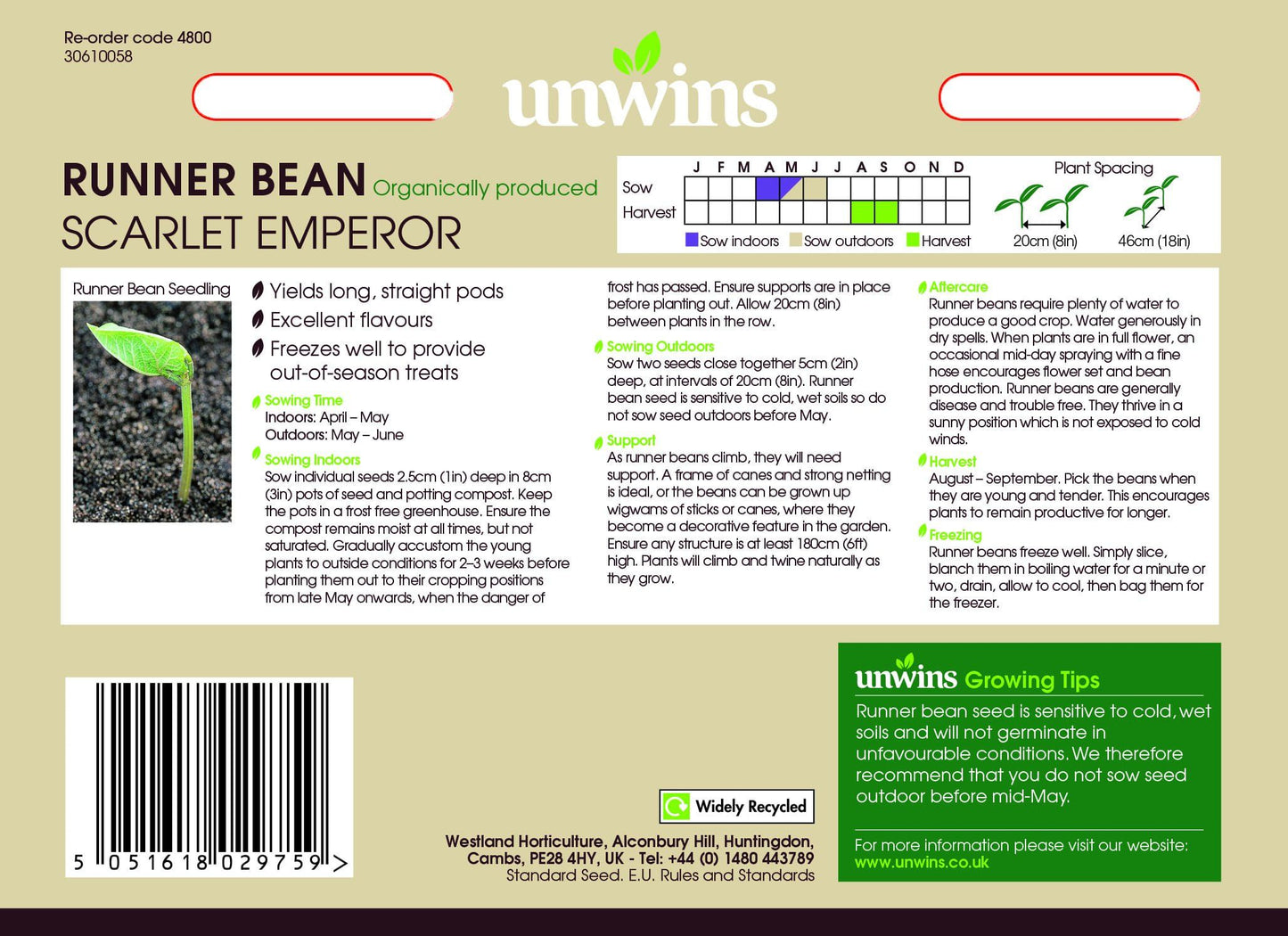 Unwins Runner Bean Scarlet Emperor (Organic) 30 Seeds
