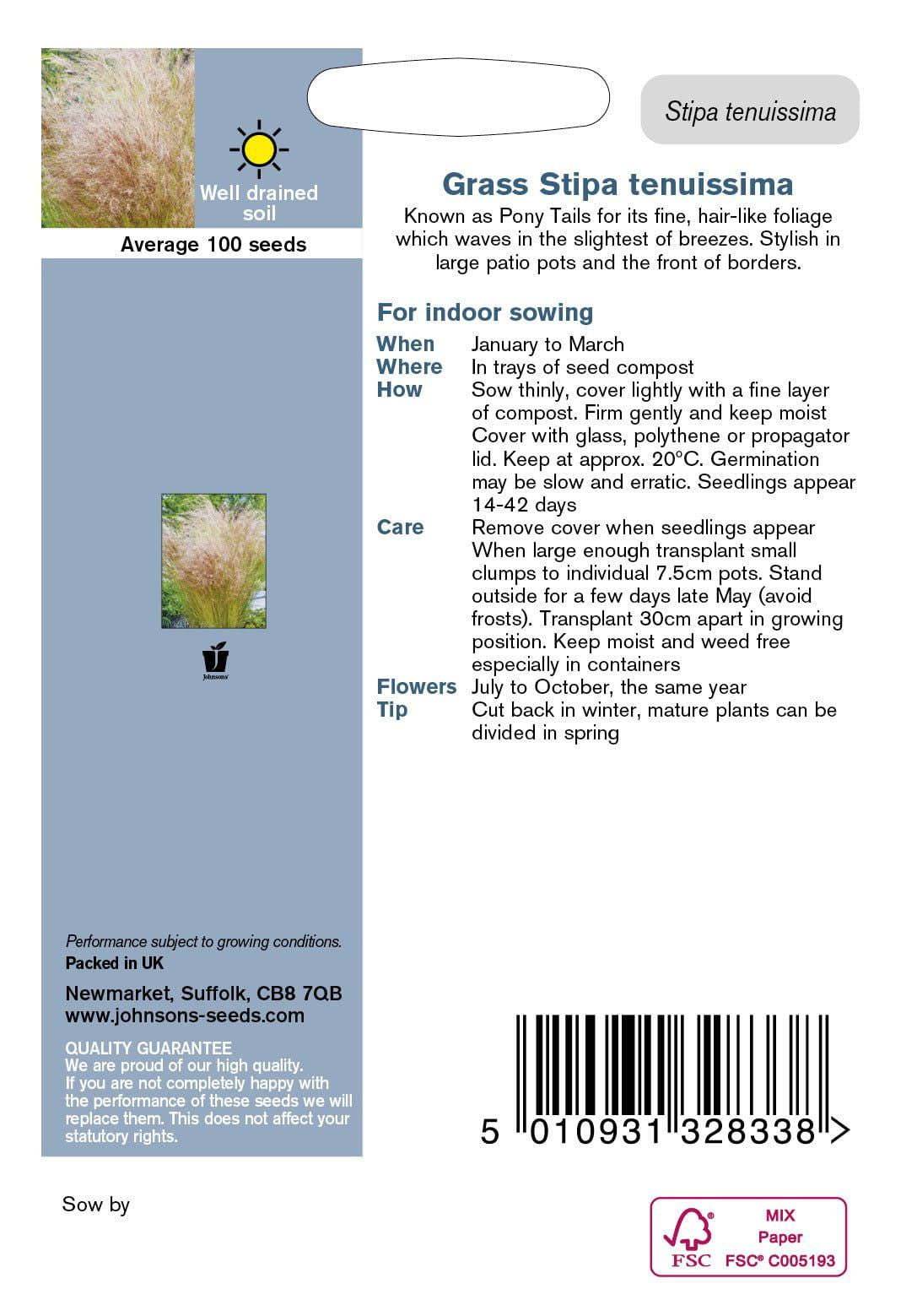 Johnson Seeds - Ornamental Grass - Stipa Tenuissima - 100 Seeds