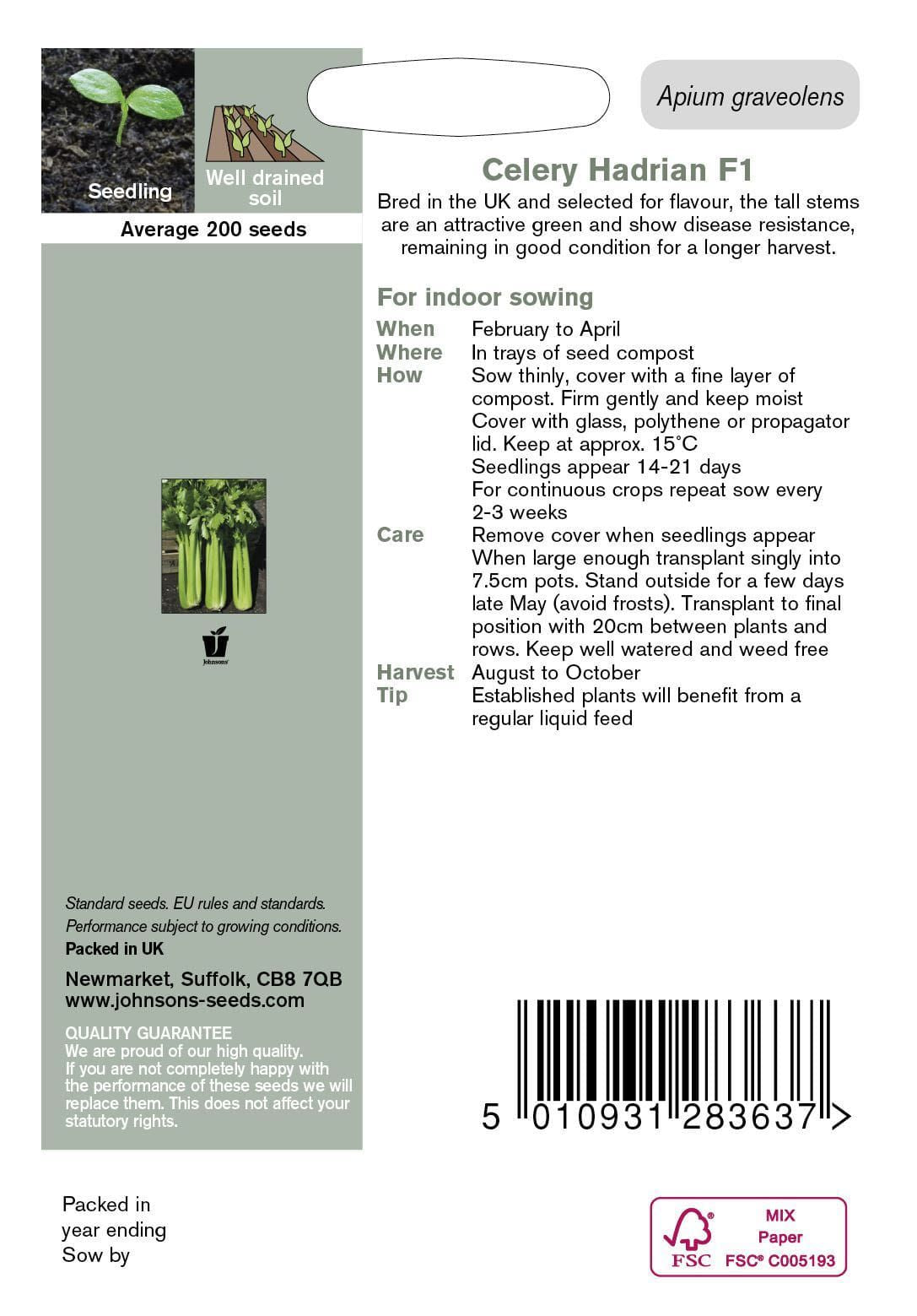 Johnsons Celery Hadrian F1 - 200 Seeds