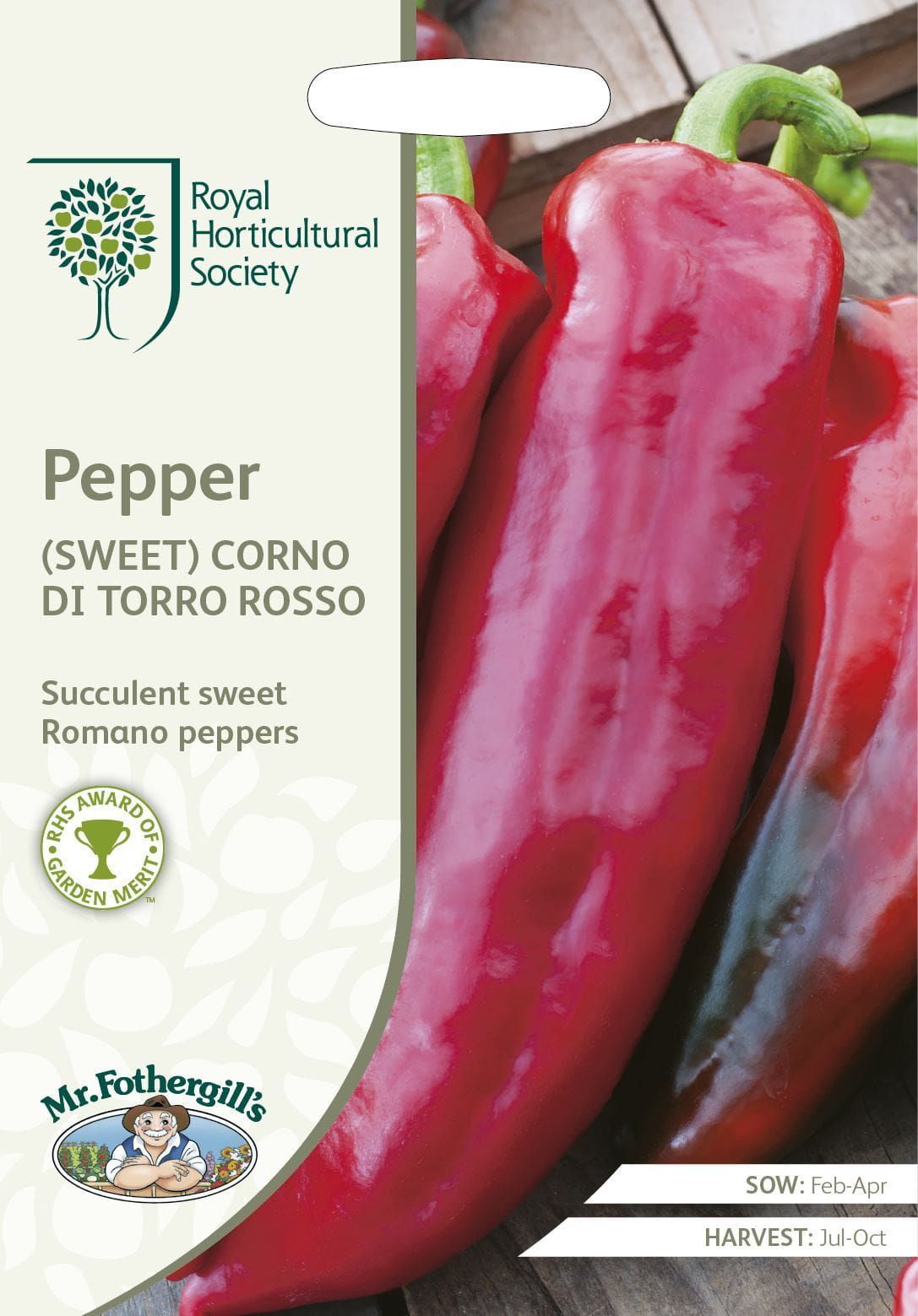 Mr Fothergills RHS Pepper (Sweet) Corno Di Toro Rosso 50 Seeds