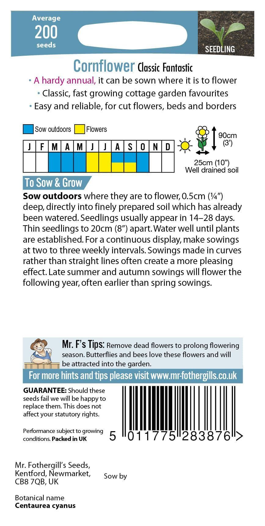 Mr Fothergills Cornflower Classic Fantastic 200 Seeds