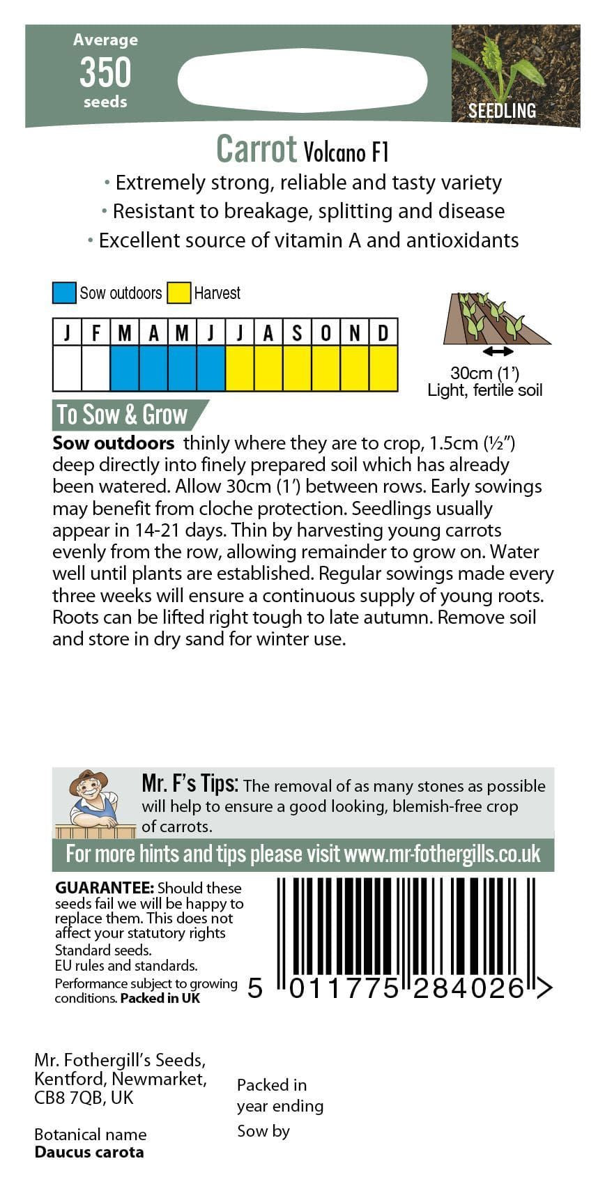 Mr Fothergills Carrot Volcano F1 - 350 Seeds