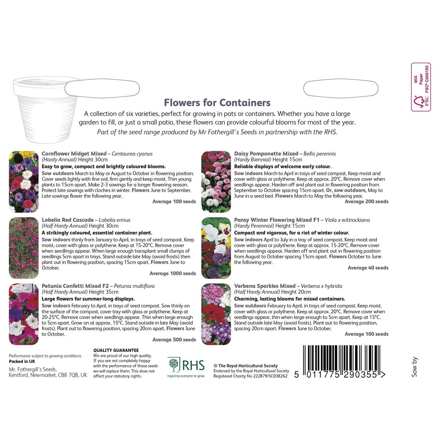 Mr Fothergills RHS Flowers For Containers Collection - Seeds