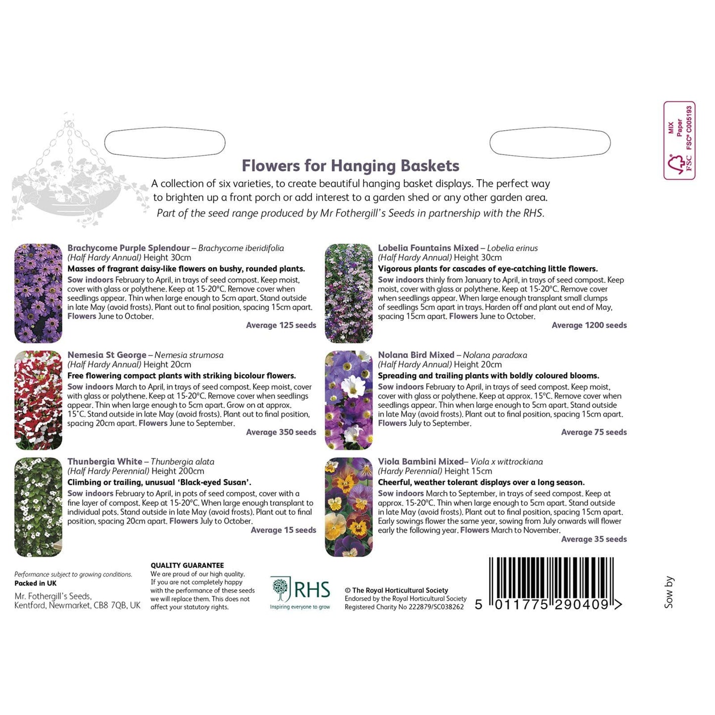 Mr Fothergills RHS Flowers For Hanging Baskets Collection - Seeds