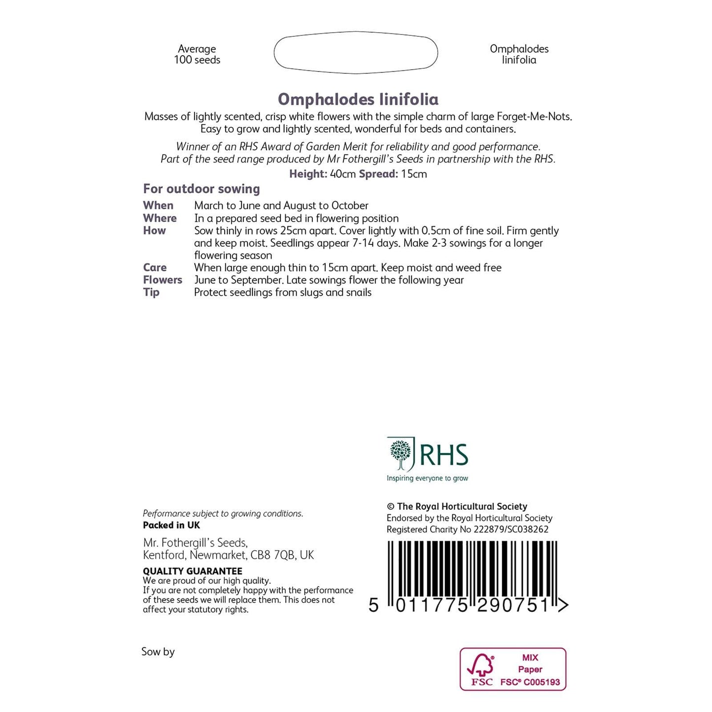Mr Fothergills RHS Omphalodes Linifolia 100 Seeds
