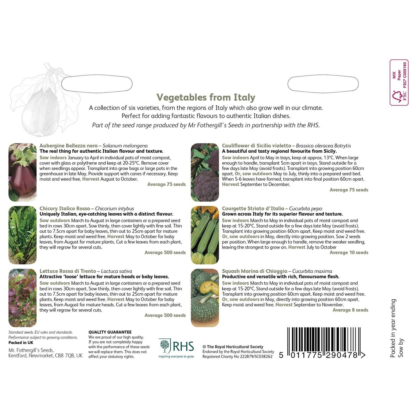 Mr Fothergills RHS Vegetables From Italy Collection - Seeds